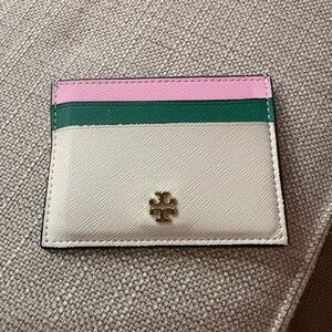 Tory Burch Pink and Green Card Holder